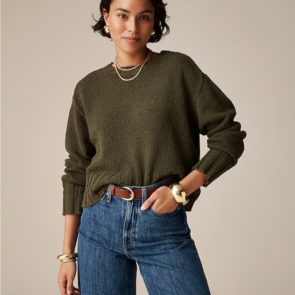 NWOT J. Crew Women's Relaxed Crew Neck Sweater Olive Green XS